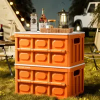 Oval-Handle Folding Storage Crate with Wood-Grain Lid H-8013 – in-use scene 3
