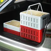 Folding Storage Crate with Carry Handle & Wood-Grain Lid H-80T1 – in-use scene 2