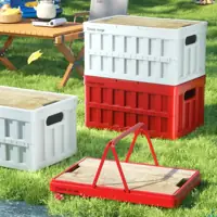 Folding Storage Crate with Carry Handle & Wood-Grain Lid H-80T1 – in-use scene 3