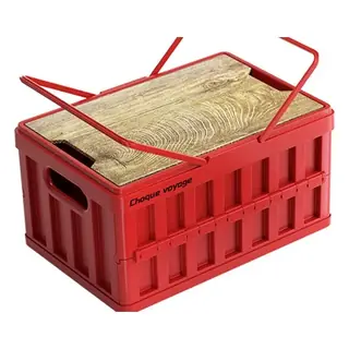 Folding Storage Crate with Carry Handle & Wood-Grain Lid